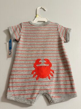 Carter's Gray and Coral Striped Short-Sleeve One-Piece Bodysuit